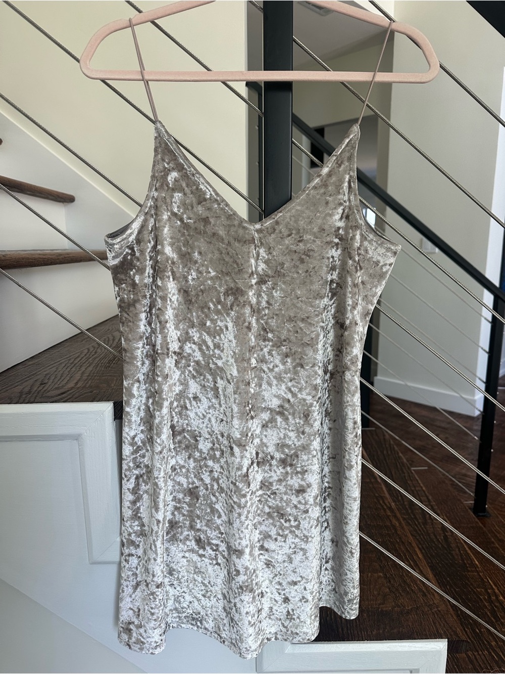 LA Hearts Champagne Crushed Velvet Cami Mini Dress | Size Large